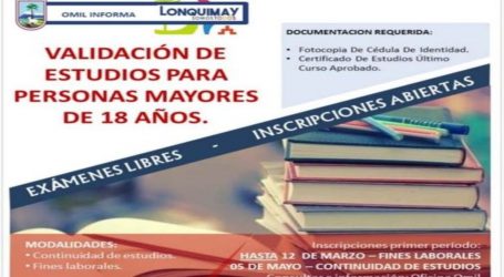 Inscripciones abiertas para la validación de estudios en Lonquimay